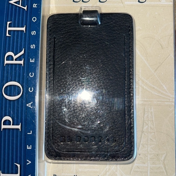 NIB El Portal Black Leather Luggage Tag - Picture 3 of 4